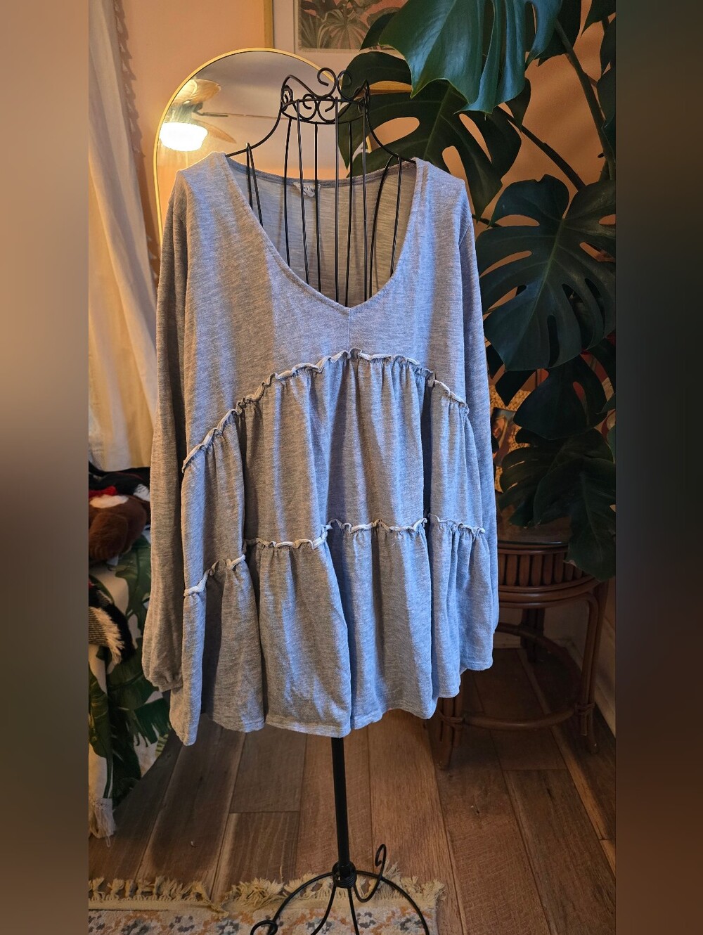 Peach Love California Heather Grey Tiered Babydoll Tunic (Oversized Large)